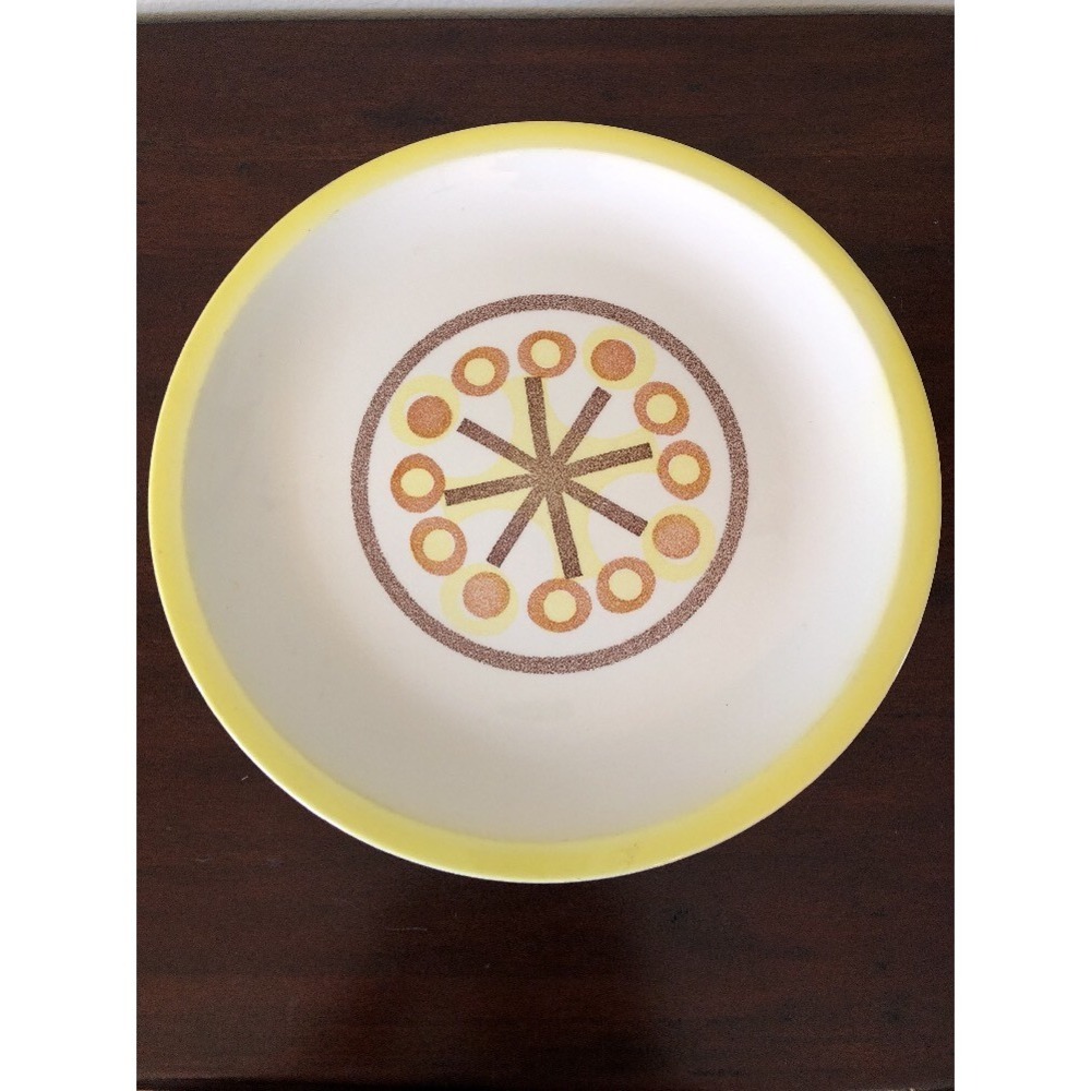 Vintage 60s Serving Platter Chop Plate Round Yellow Atomic Micentury Modern